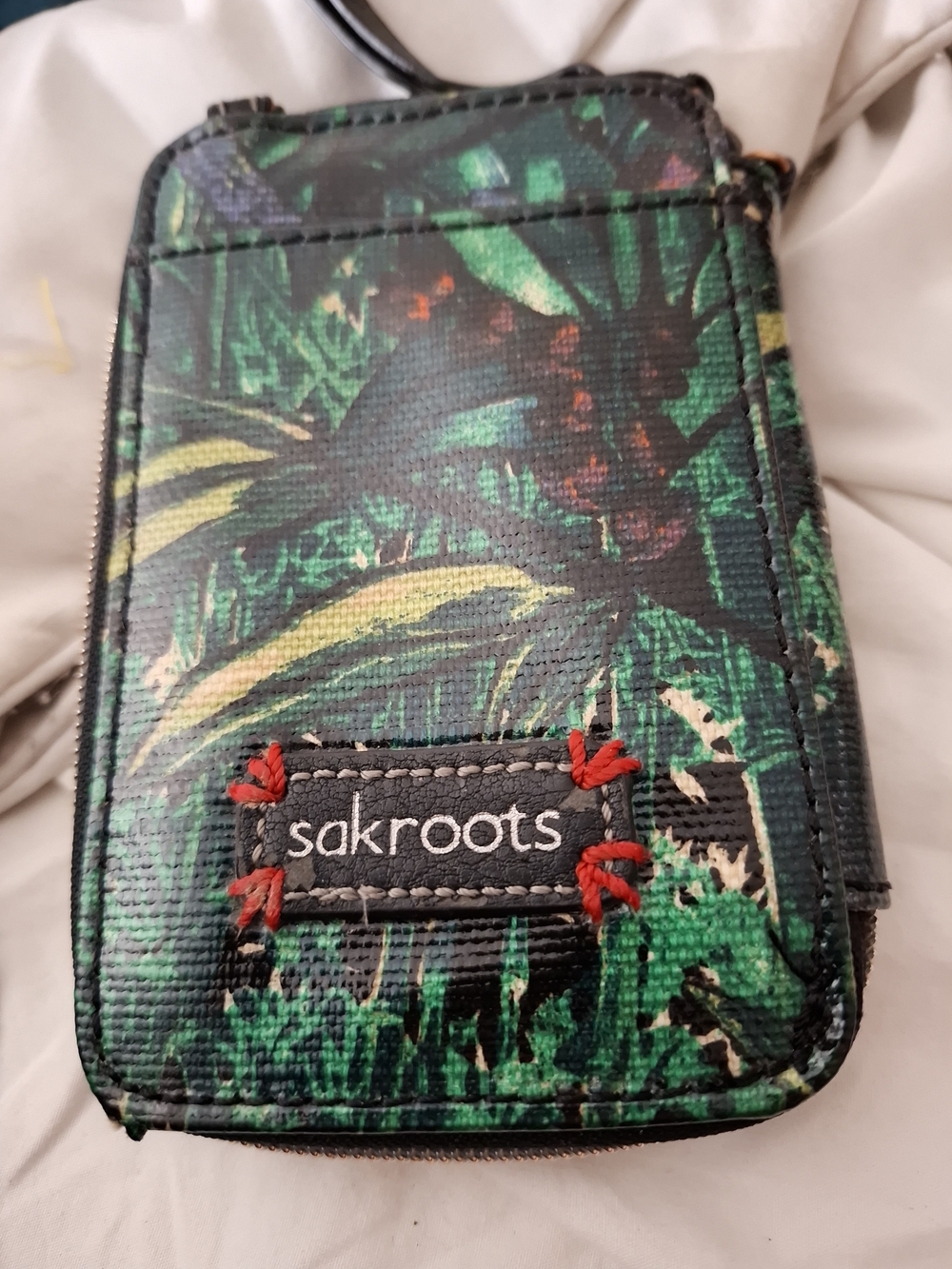 Sakroots Green Tropical Printed Phone Crossbody Wallet
